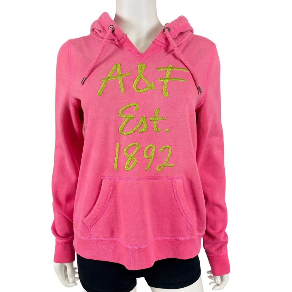 Abercrombie & Fitch Embroidered Logo Hoodie Sweatshirt Coral Pink Y2K Preppy L